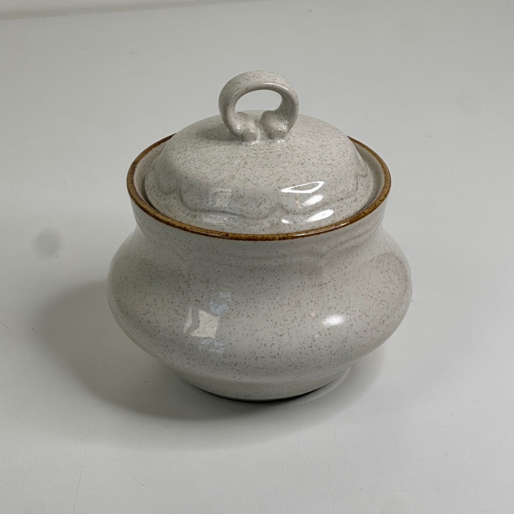 Hearthside Classic Stoneware Baroque Sugar Bowl with Lid Speckled Cream Japan